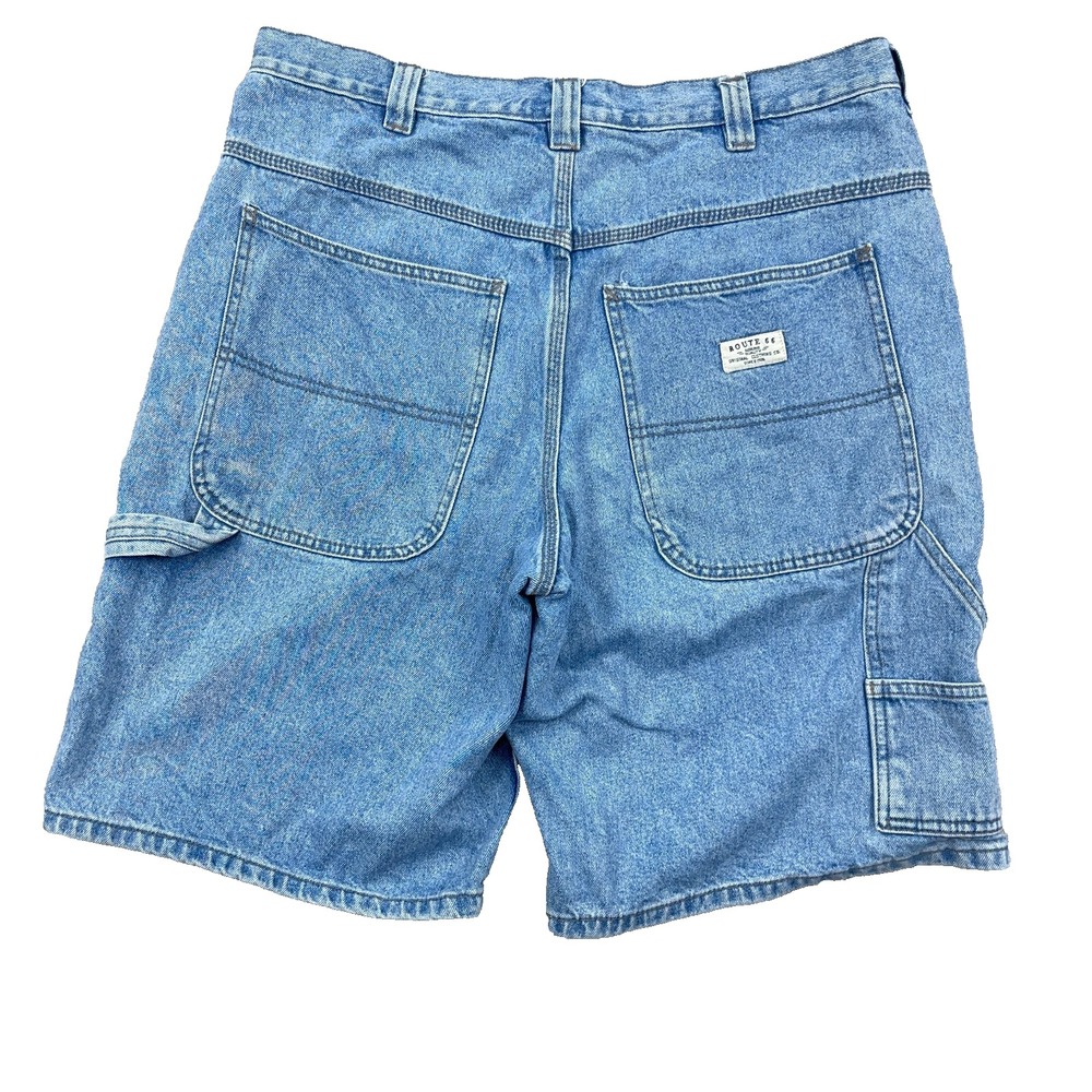 Vintage Y2K Route 66 Carpenter Shorts Men 36 Jorts Baggy Skate Patch Work Denim